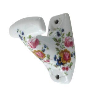 Vintage Italian Floral Porcelain Towel Robe Hook Wall Mount Pink Blue Flowers